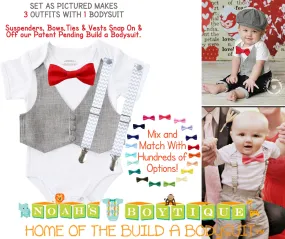 Baby Boy Clothes Light Grey Vest Suspender Bow Tie Set