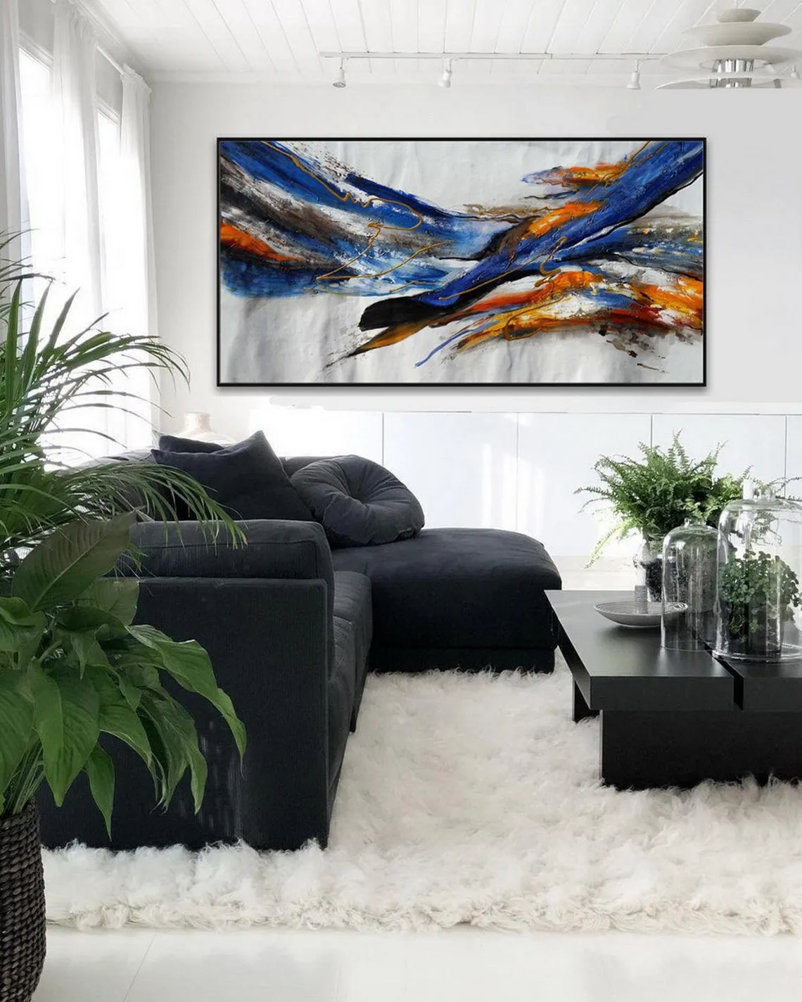 Blue Gold Abstract Painting Oversized Colorful Canvas Art Sp103