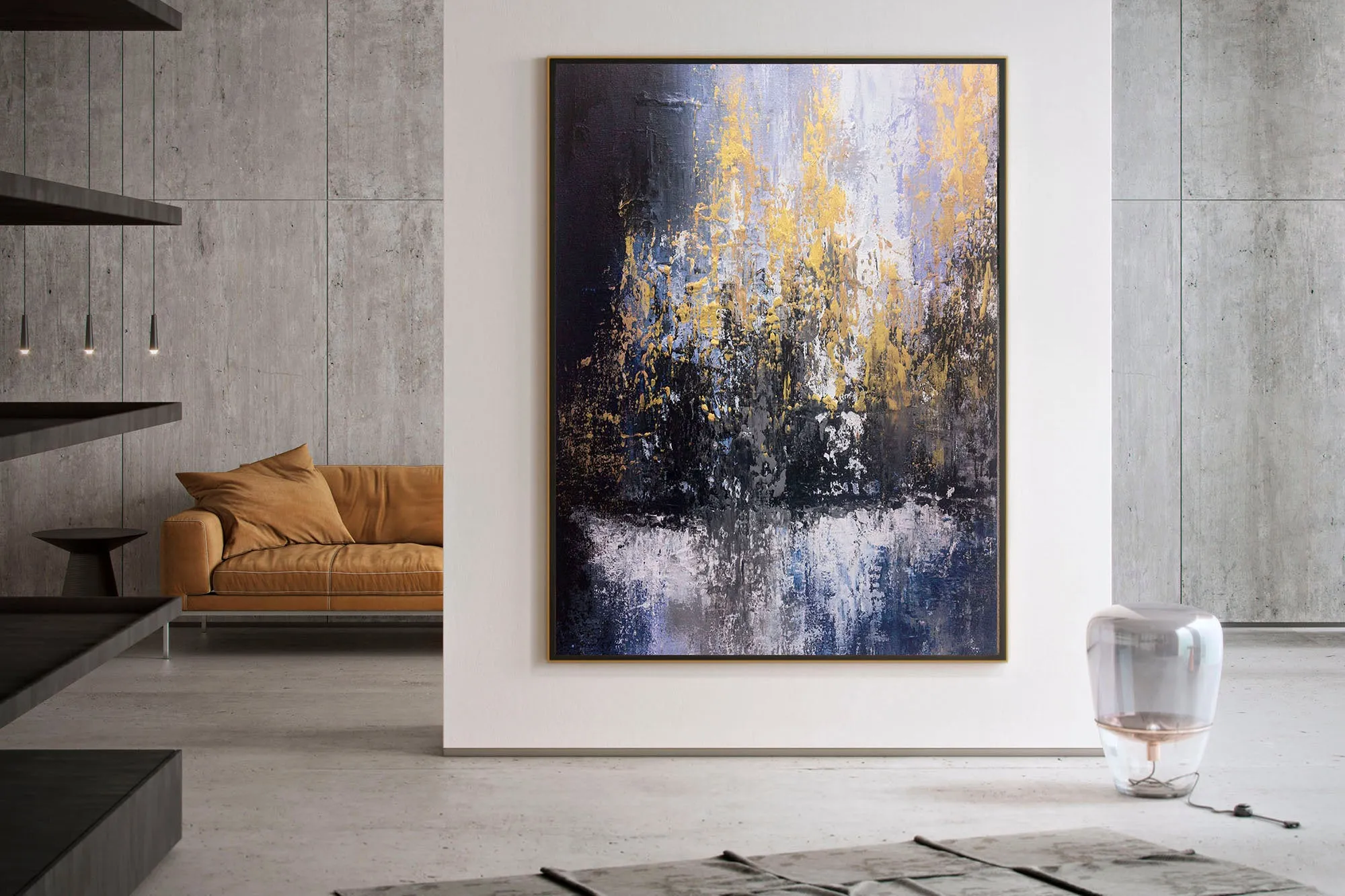 Blue White Gold Abstract Paintings Contemporary Art Fp032