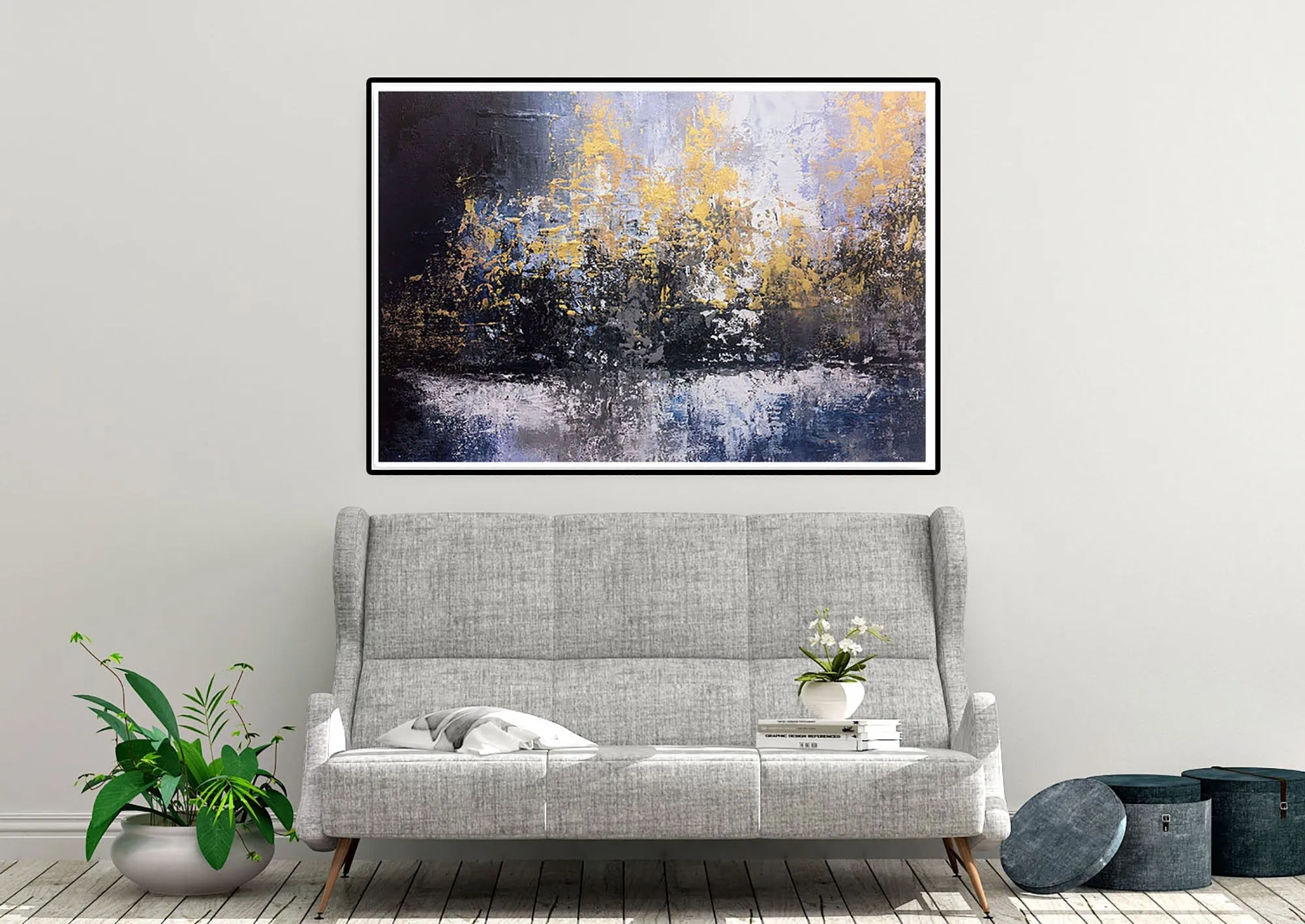 Blue White Gold Abstract Paintings Contemporary Art Fp032