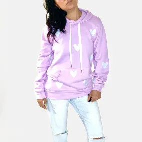 Dean Cozy Pink Hoodie Sweatshirt - Pale Grey Hearts