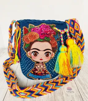 Medium Frida Tribute Crochet Bags with Crystals