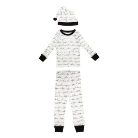 Organic Holiday Kid's PJ & Cap Set in Writing Reindeer