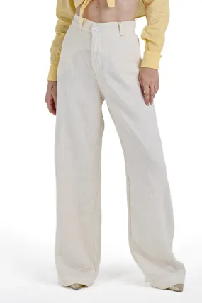 Pantaloni donna wide leg Giulia Lino Panna SS24